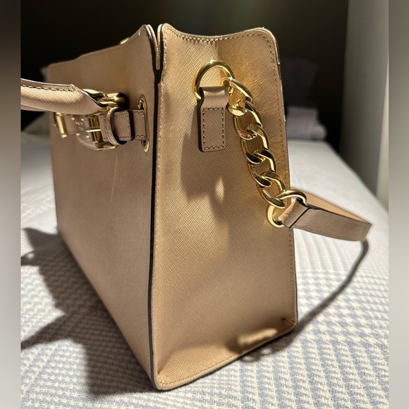 MICHAEL KORS HAMILTON LEATHER EW KHAKI CHAIN SATCHEL CROSSBODY HANDBAG - Picture 2 of 11